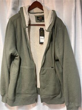 Lee Olive Green Sherpa-Lined Hooded Jacket kangaroo pockets